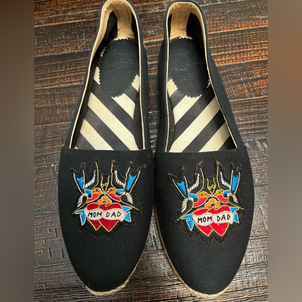 Christian Louboutin Sparrow Birds Mom & Dad Tattoo Espadrilles ❤️ 39